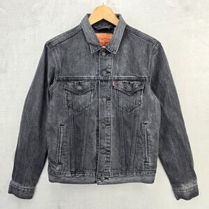 Levis Denim Trucker Jacket Women's Small Gray Black Classic Style Jean Coat